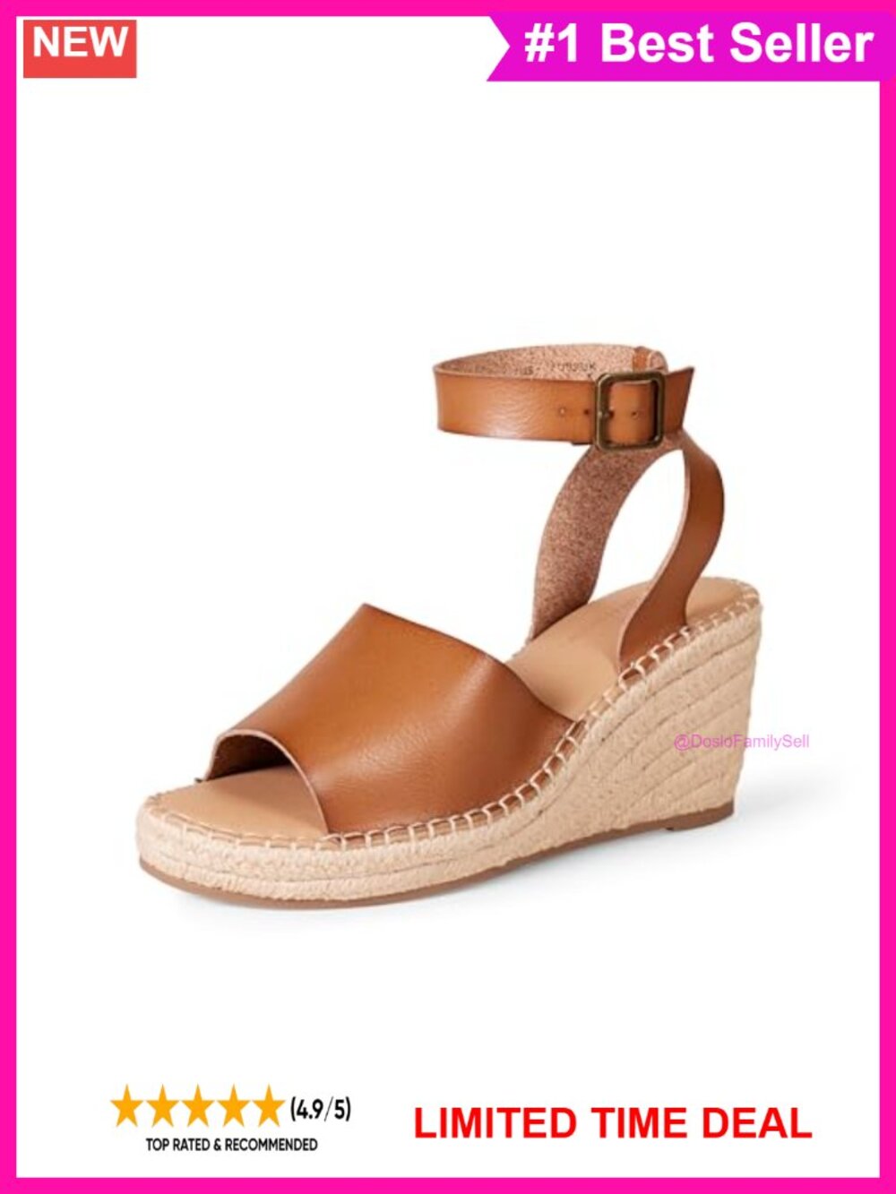Women's Ankle Strap Wedge Espadrille Sandal Memory Foam Faux Leather